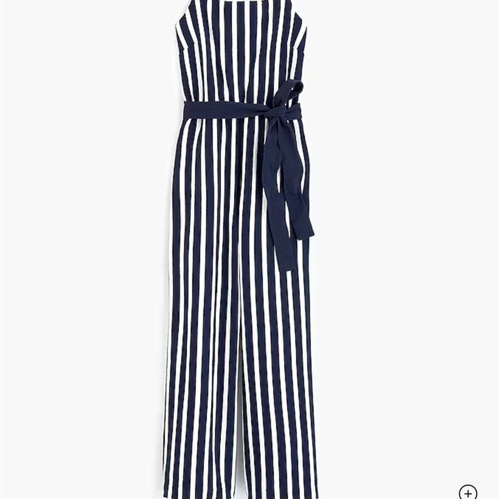 J. Crew Blue and White Striped Jumpsuit with Tie Waist